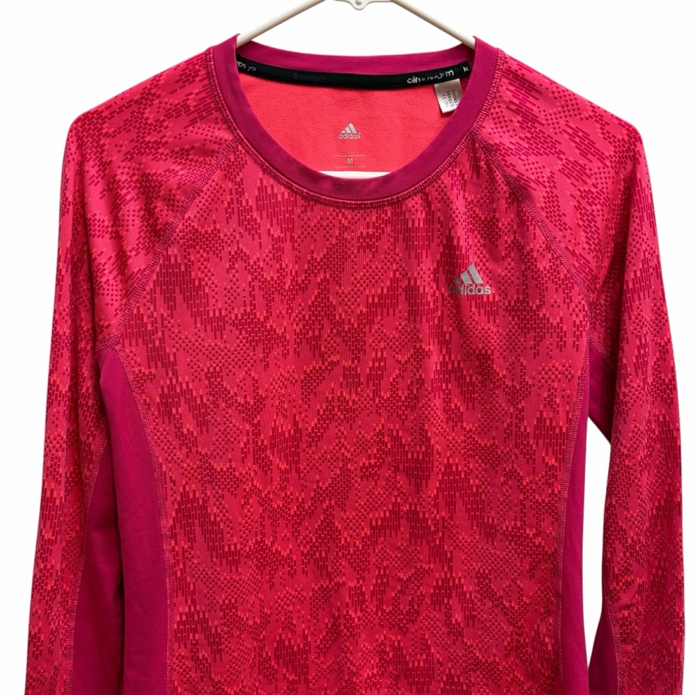 Adidas ClimaWarm Pink Pattern Performance Running Top Long Sleeve